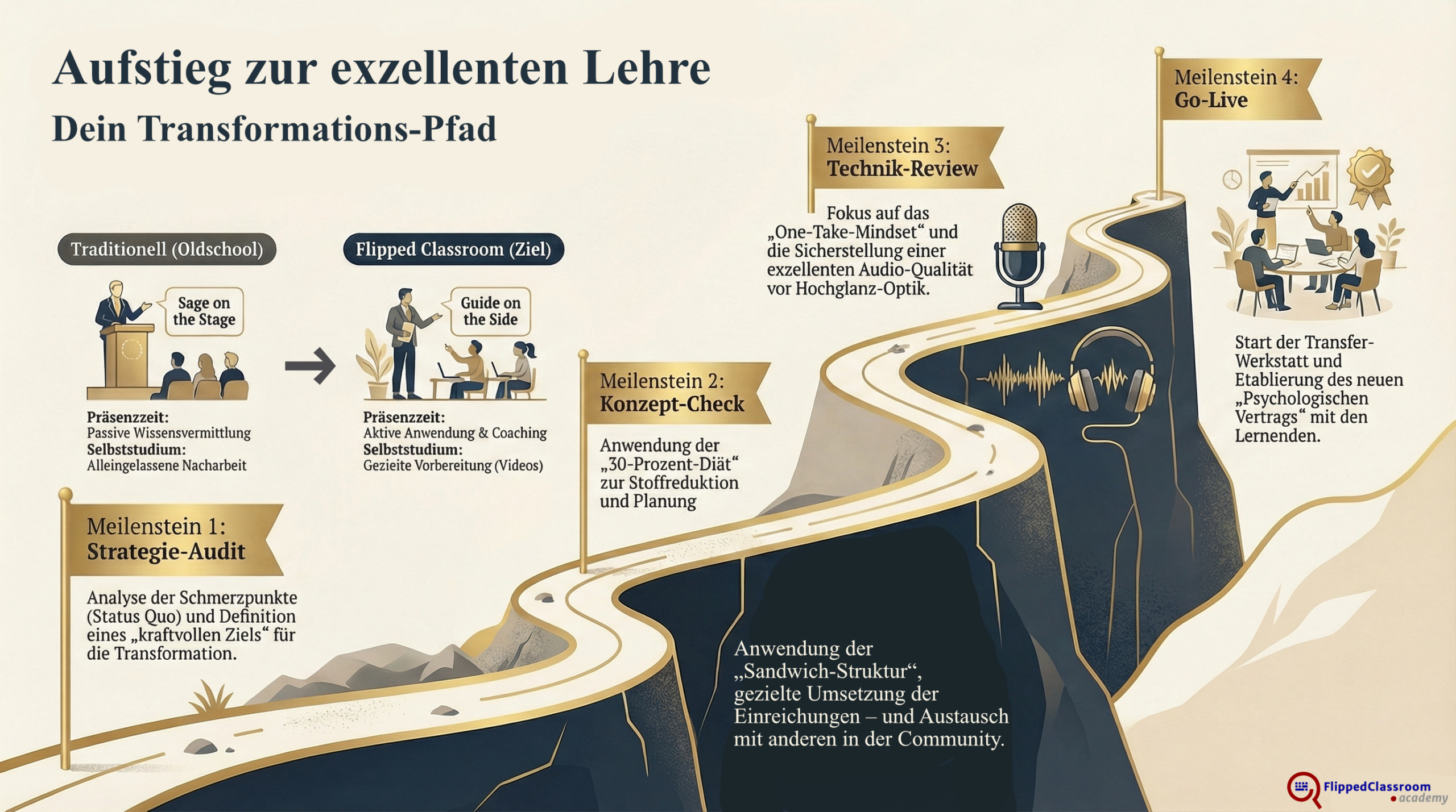 Grafik: Aufstieg zur exzellenten Lehre (wird später noch per Video detailliert erläutert)